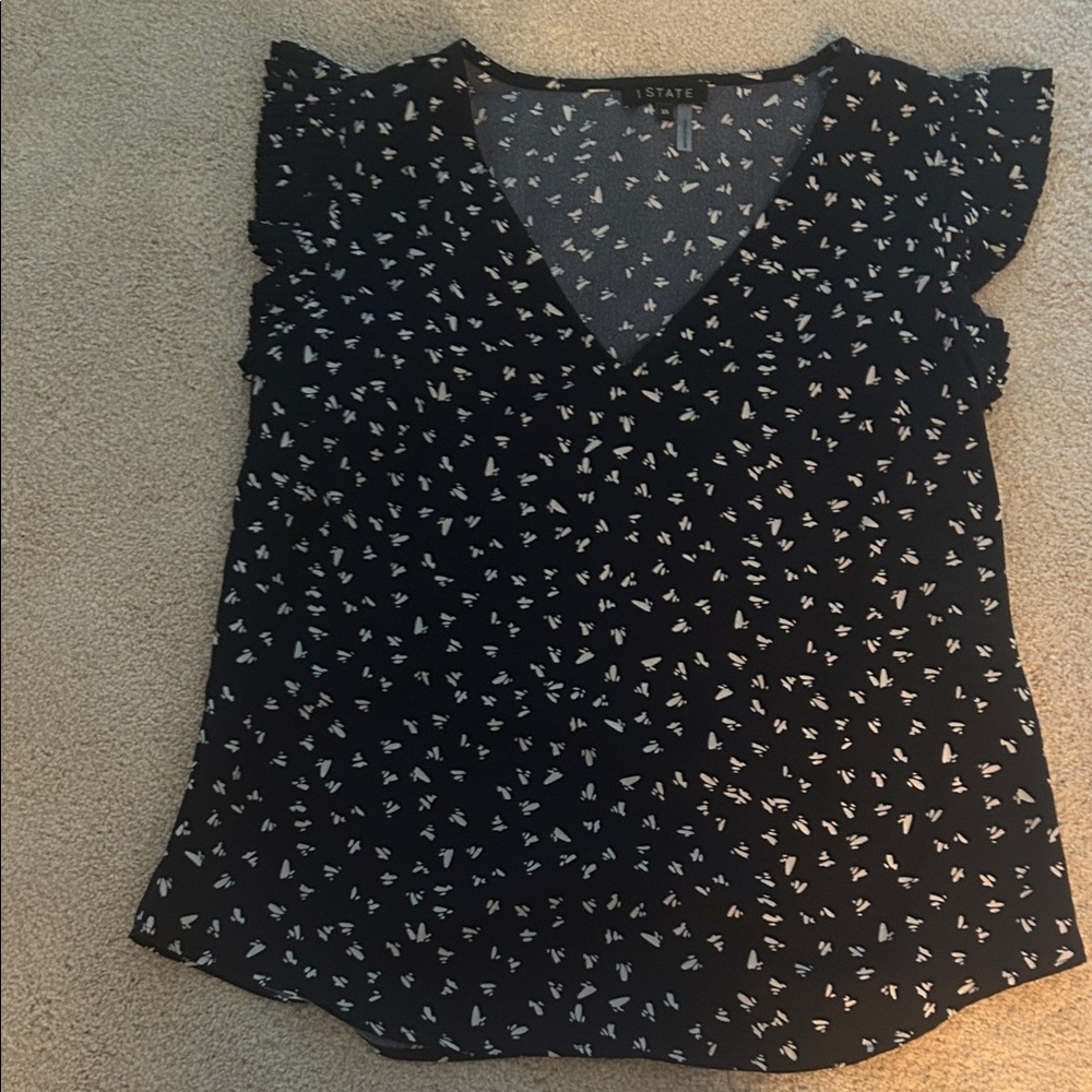 1. State Black and White Patterned Blouse